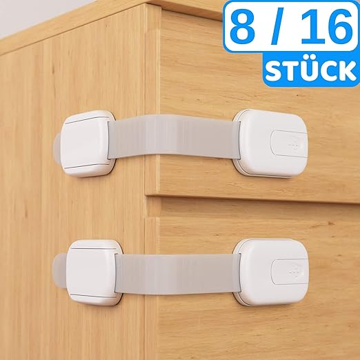 Baby Kindersicherung Schubladensicherung von BEARTOP - bombenfester Halt - zum Kleben - Schloss für Schränke, Schubladen und 