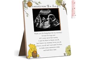 Hatzelou Winnie Baby Shower Sign Picture Frame, A Message From The Bump Sonogram Picture Frame, Cute Bear Decor Baby Shower Gender Reveal, Pregnancy Milestone Keepsake 4.3 * 5.3 IN Photos