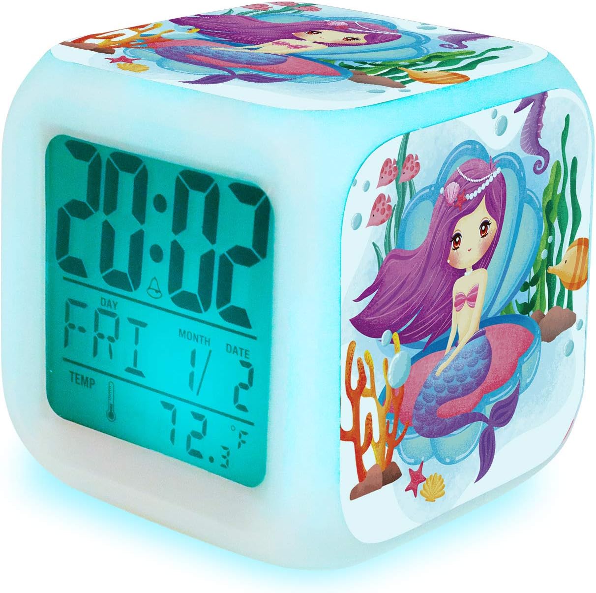 Fuyamp Mermaid Alarm Clock for Girls, Kids Digital Alarm Clock with 7 Color LED Light Wake Up Clock with Mermaid Girl Bedroom Decor for Christmas, School Begins and Birthday Gifts