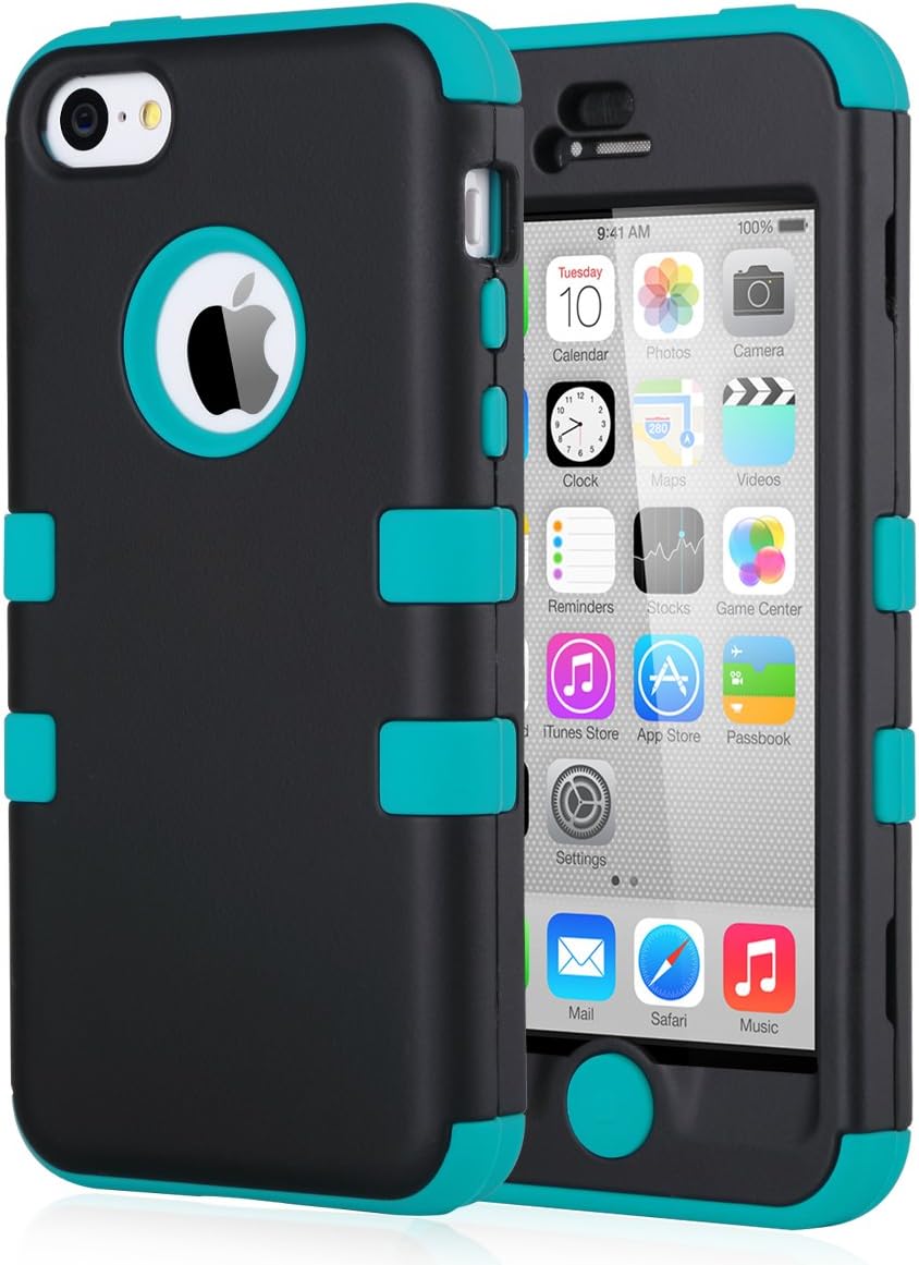ULAK iPhone 5c Case, iPhone 5c Case Hybrid High Impact Soft Silicone and Hard PC Protective Case Cover for Apple iPhone 5C (Black + Blue)