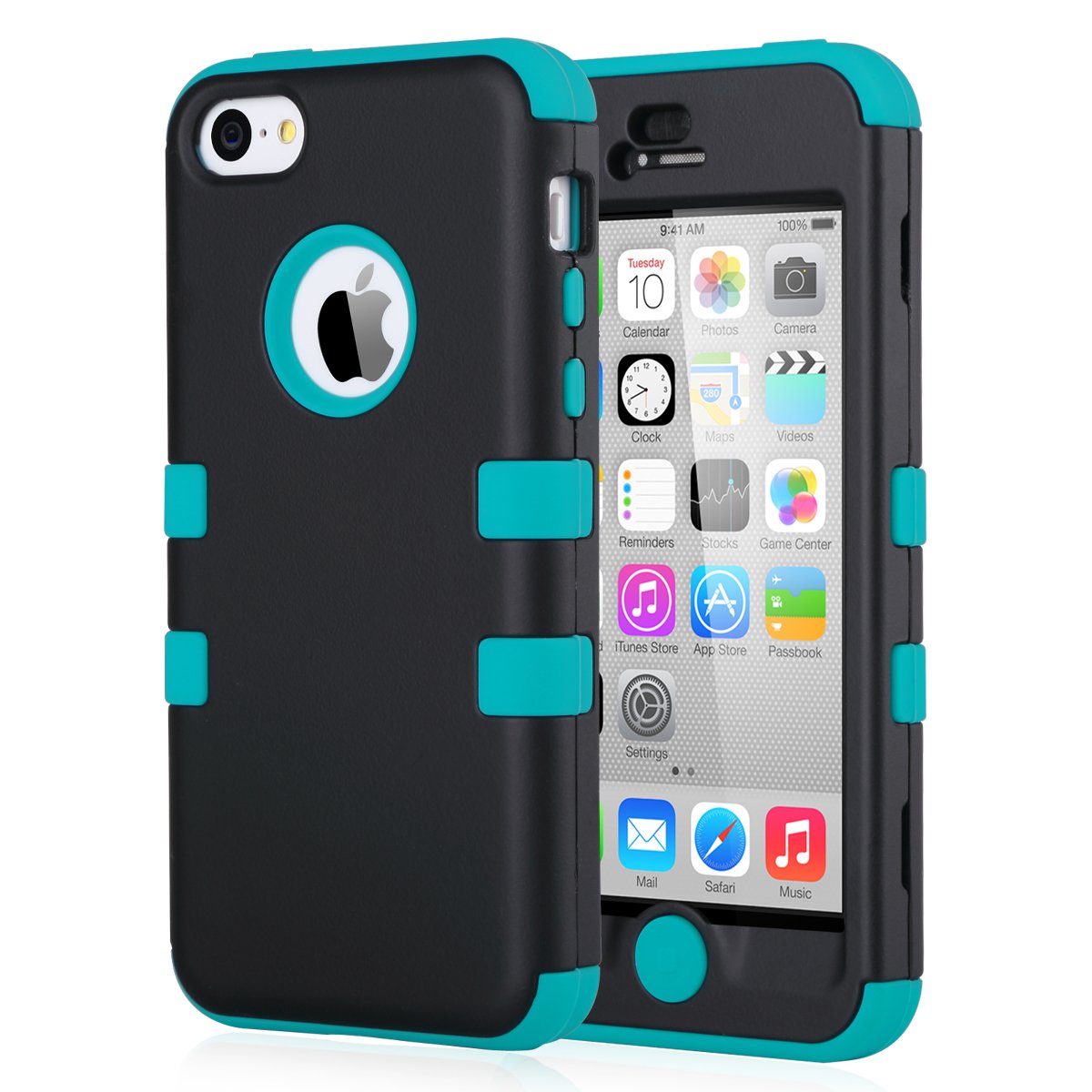 ULAK iPhone 5c Case, iPhone 5c Case Hybrid High Impact Soft Silicone and Hard PC Protective Case Cover for Apple iPhone 5C (Black + Blue)