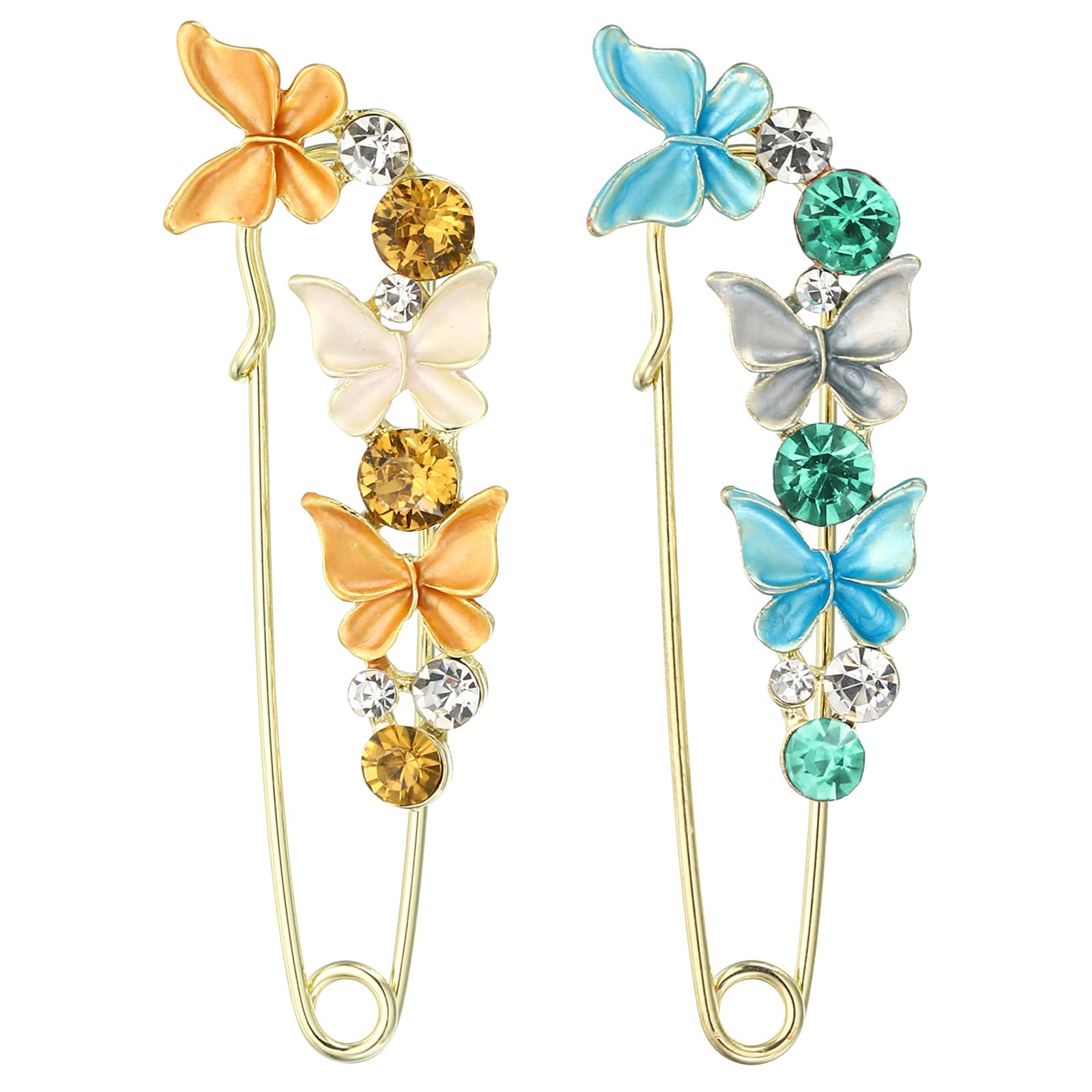 PATIKIL Butterfly Crystal Safety Decorative Pins Brooch Clip Clasp Pin, 2Pcs Anti Exposure Enamel for Women Sweaters, Shawls, Collars, Dress