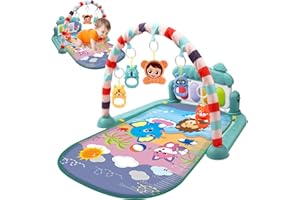 Baby Activity Center with Music & Light Safe & Easy Baby Gym Play Mat with Rattle Pendant Removable Play Mat with Adjustable 