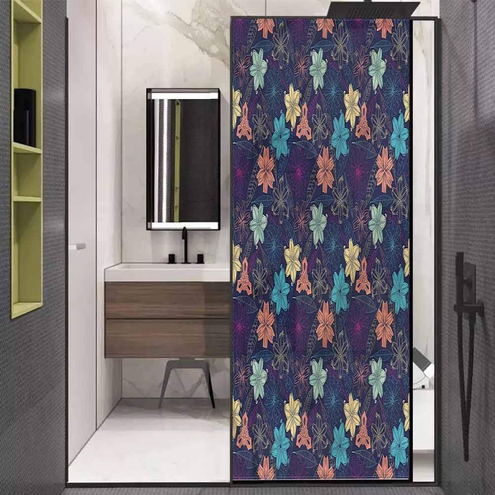 Glass Film Window Film,Exotic Hibiscus Design Static Cling Window Sticker,23.6" W x 47.2" L inches