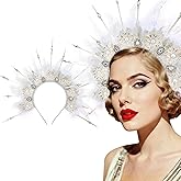 JeVenis White Feather Headpiece 1920s Carnival Accessories Headdress Mardi Grasl for Women Flapper Costume Supplies