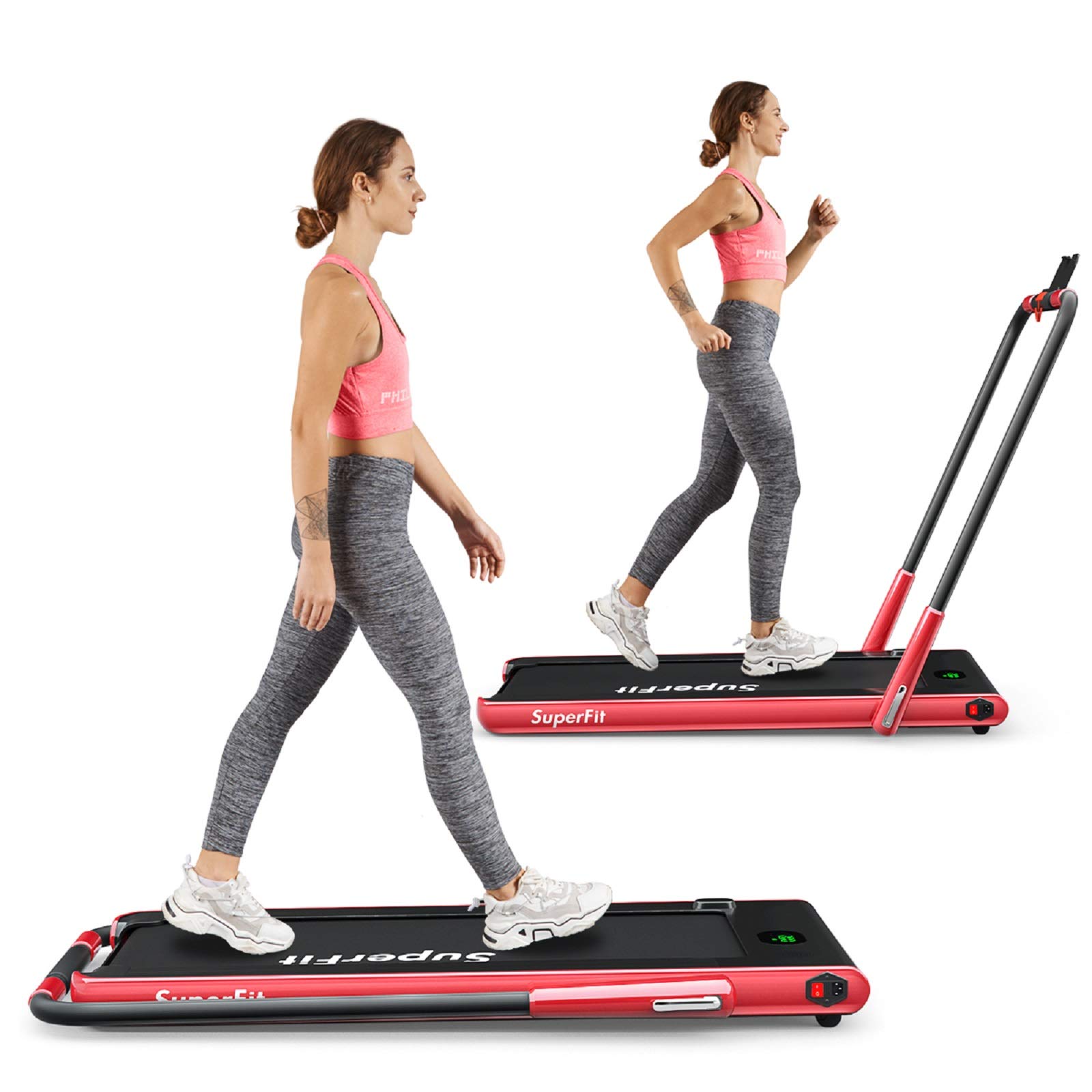 costway 2 in 1 Folding Treadmill, 2.25HP Under Desk Electric Treadmill, Installation-Free, with Remote Control, Bluetooth Speaker and LED Display, Walking Jogging Machine for Home Use