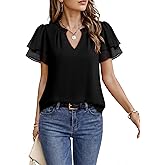Timeson Womens Summer Tops Dressy Casual Short Sleeve Chiffon Blouses V Neck Business Work Shirts