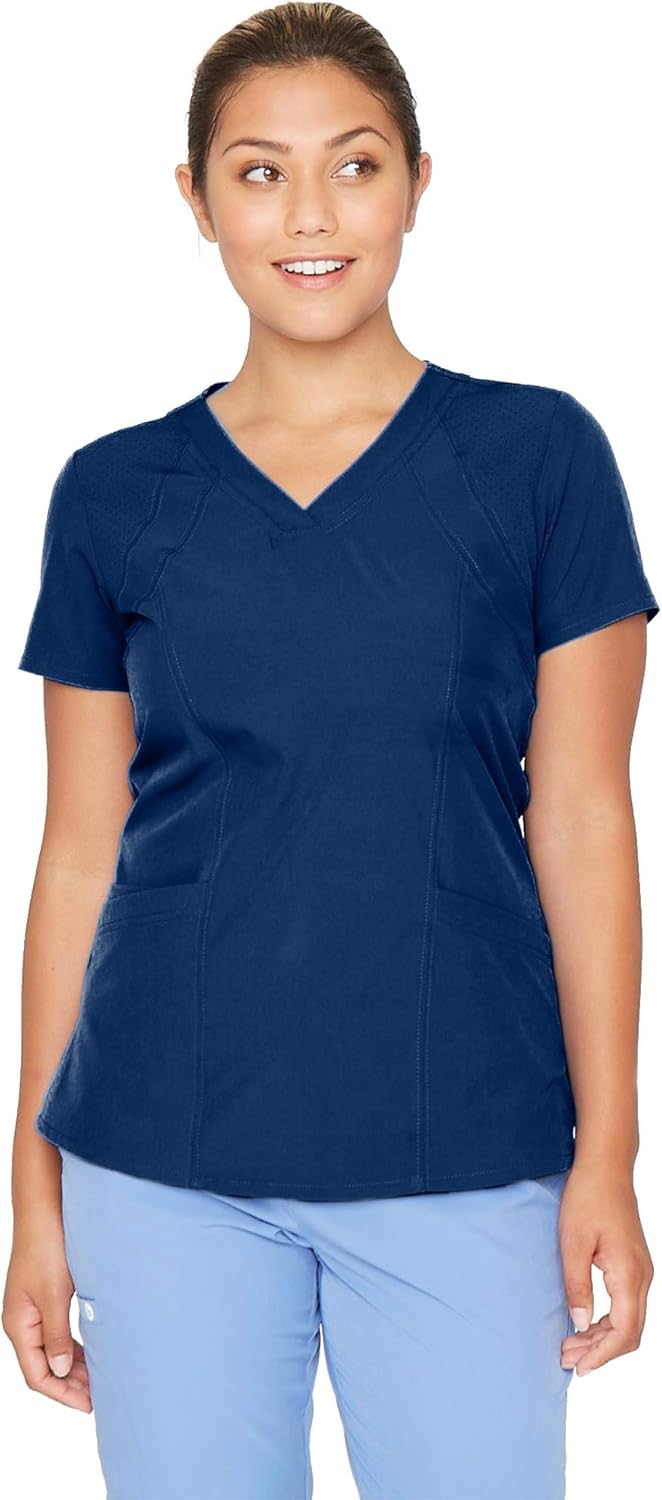 BARCO ONE – Women’s Racer Top, V-Neck Medical Scrub Top w/ 4 Pockets and 360 Spandex Stretch Fabric: Clothing