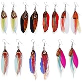 YINRIS 7 Pairs Women Boho Feather Earrings Colorful Faux Feather Statement Earrings Drop Dangle Earrings Set for Women(ea000073)