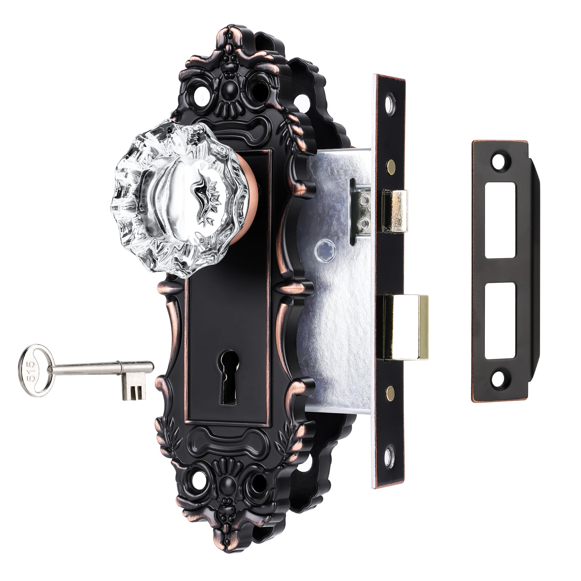 Photo 1 of ToPToToo Mortise Lock Set for Interior Door, Antique Door Knobs with Lock and Skeleton Key, Vintage Door Handle Lock Replacement for Interior Doors, Oil Rubbed Bronze Finish