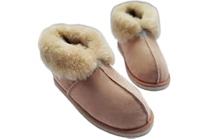Sheepskin Slipper Boots for Women | Ladies Sheep Skin Moccasin Slippers | Fuzzy Fur Slippers (US 10 (women) 10.4 inches / 26.