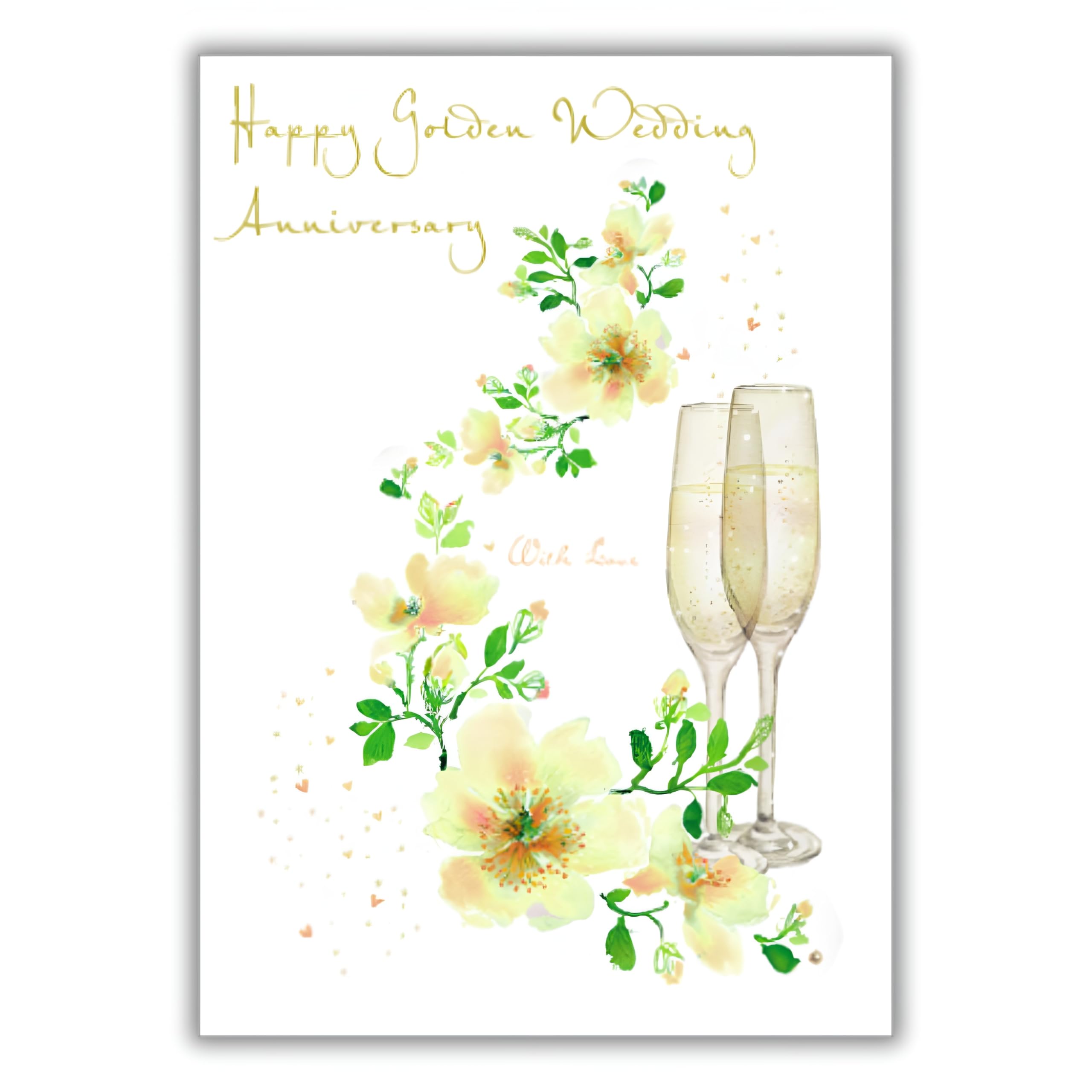 Nigel Quiney Golden Anniversary Card - Elegant Champagne Flutes Design - 50th Wedding Anniversary Card for a Special Couple - 50 Years Together - NQ7904