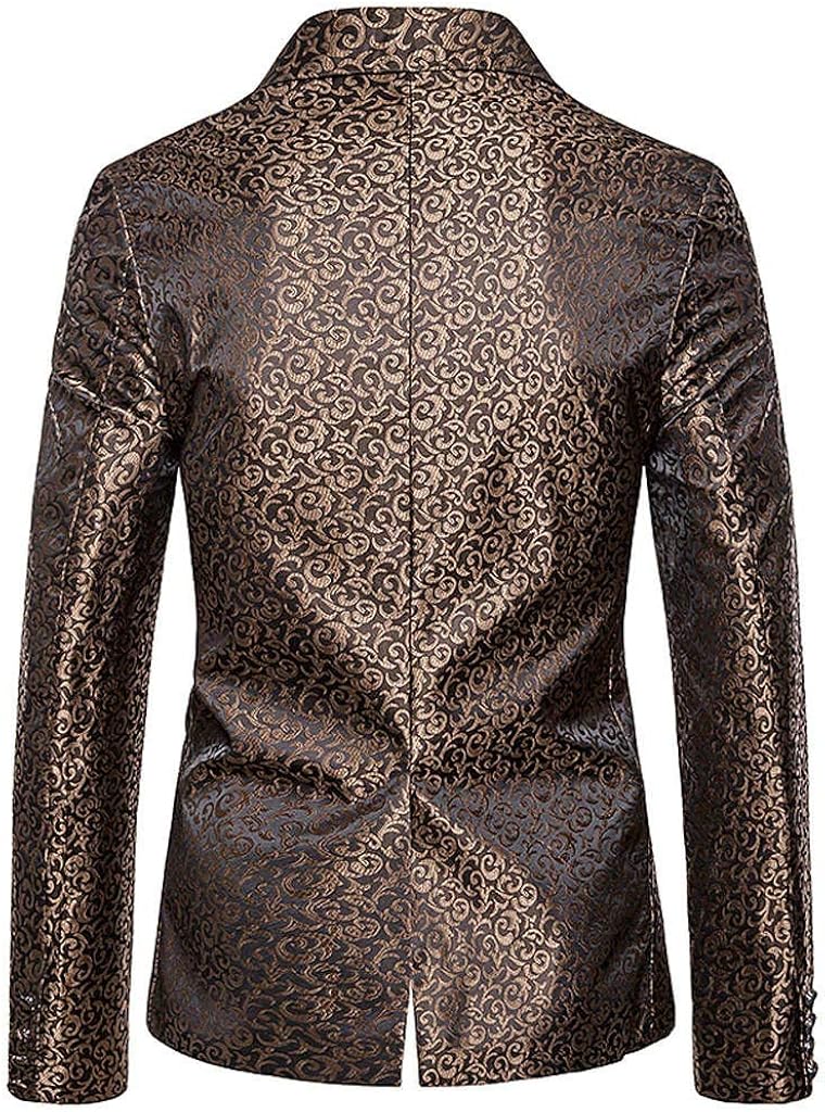 2019 Men's Blazer Dress Coat Beautyfine Autumn Winter Casual Gold Print Button Jacket Long Sleeve Tops at  Men’s Clothing store