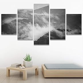 SIGNWIN 5 Panel Canvas Wall Art Monochromatic Mountains...