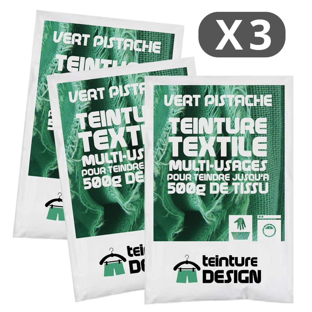 Pack of 3 Textile Fabric Dyes – Pistachio Green – Universal Dyes for Clothes and Natural Fabrics