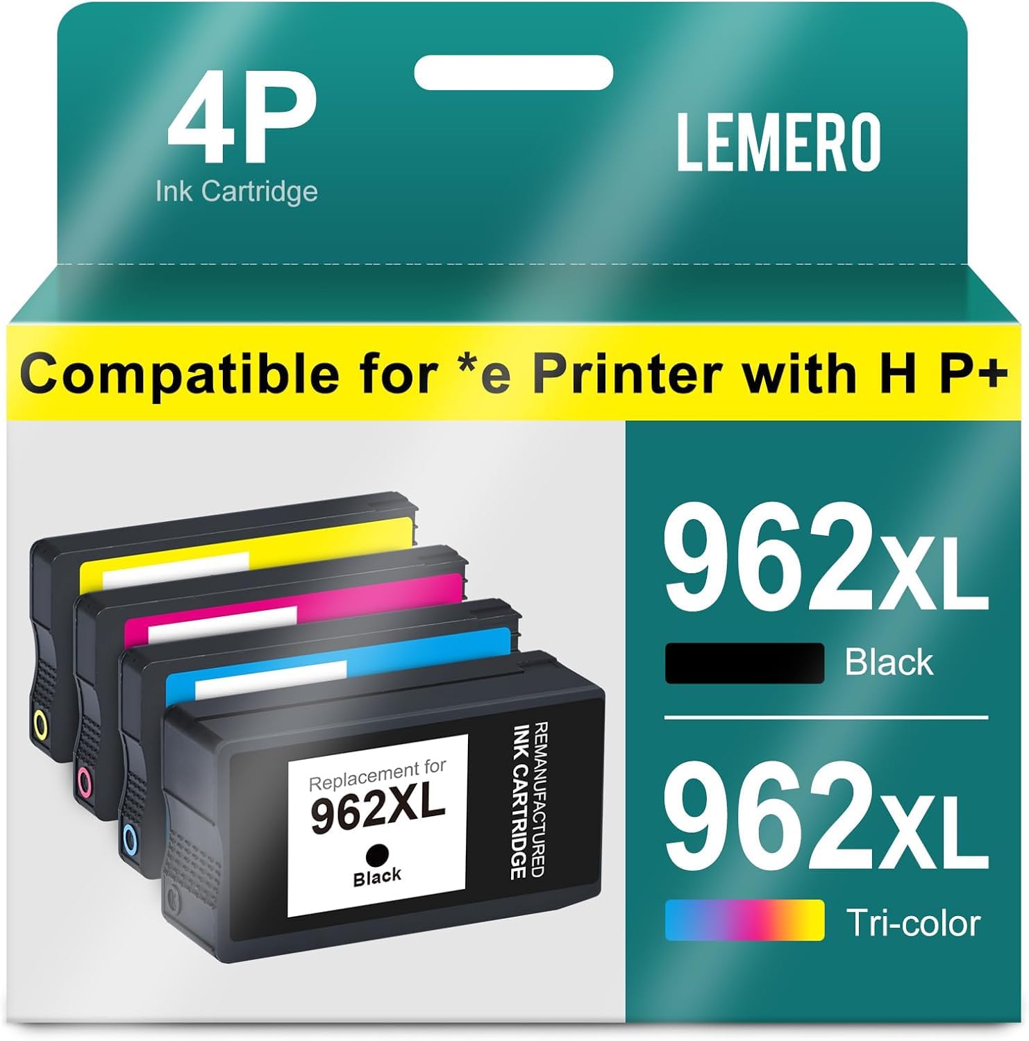Photo 1 of 962XL Ink Cartridges Combo Pack High Yield Replacement for HP 962 962XL Ink Cartridges, Compatible for HP OfficeJet Pro 9015e 9015 9025e 9010 9025 9018e 9020 Printer, 4-Pack