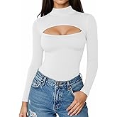 ALGALAROUND Short Long Sleeve Shirts for Women Basic Mock Turtle Neck Cut Out Tops Going Out T-Shirt Tee
