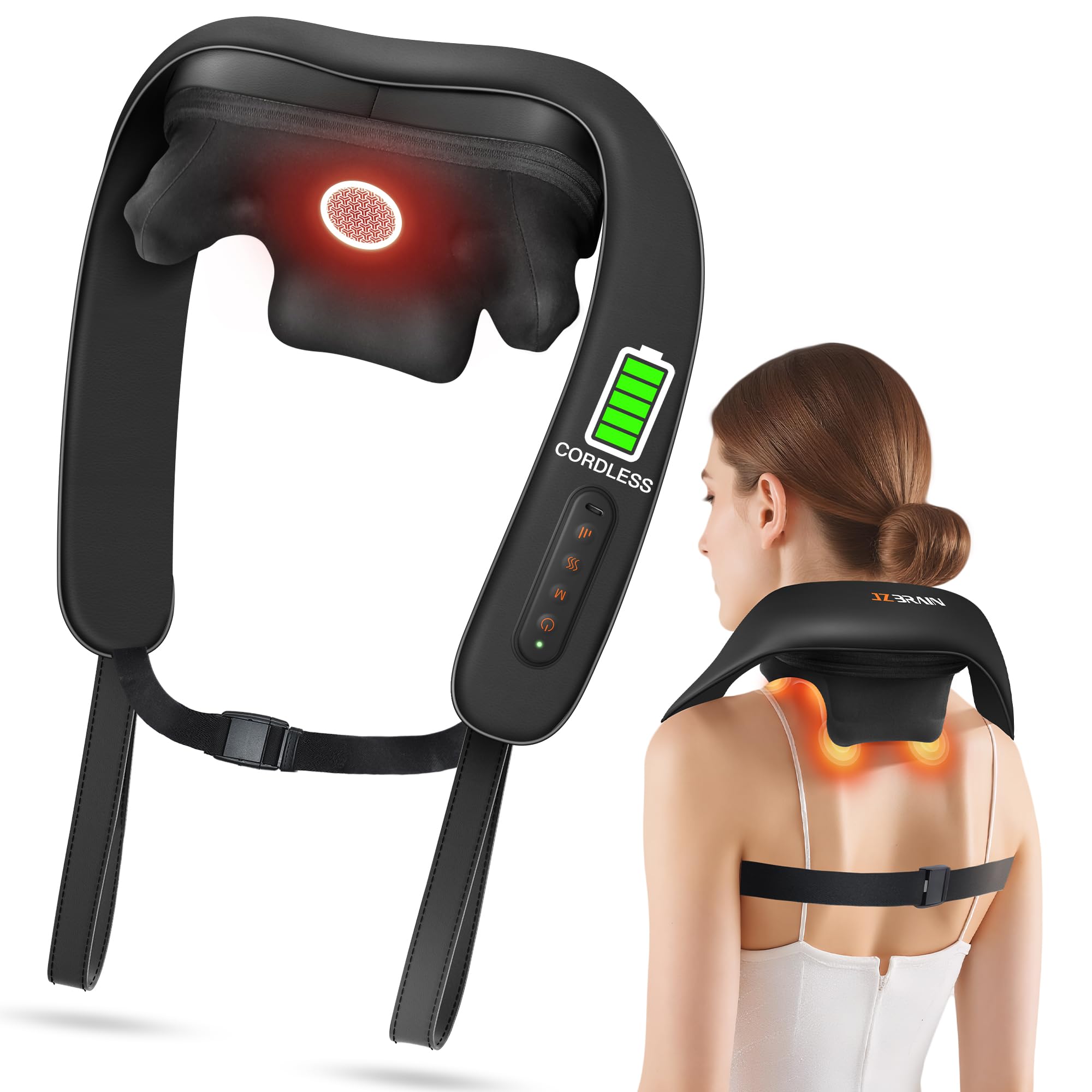 Photo 1 of JZBRAIN Neck and Shoulder Massager with Heat – Cordless Shiatsu Neck Massager for Pain Relief Deep Tissue - Adjustable Speed & Modes Kneading Massage for Back - for Men Women