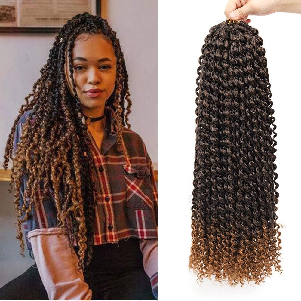 7 Packs 18inch Passion Twist Hair Crochet Braid Hair Synthetic Ombre Color Hair Passion Twist Hair Water Wave Crochet Braidig Hair Exntesion (18inch,7packs)