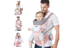 Ocanoiy Baby Carrier Newborn to Toddler Baby Wrap Carrier with Hip Seat Baby Kangaroo Carrier Toddler Infant Baby Holder Carrier for Men/Women Dad Mom (Pink)