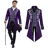NFAUEIK Men's Medieval Steampunk Jacket Victorian Coat Renaissance Renaissance Tailcoat Halloween Costume