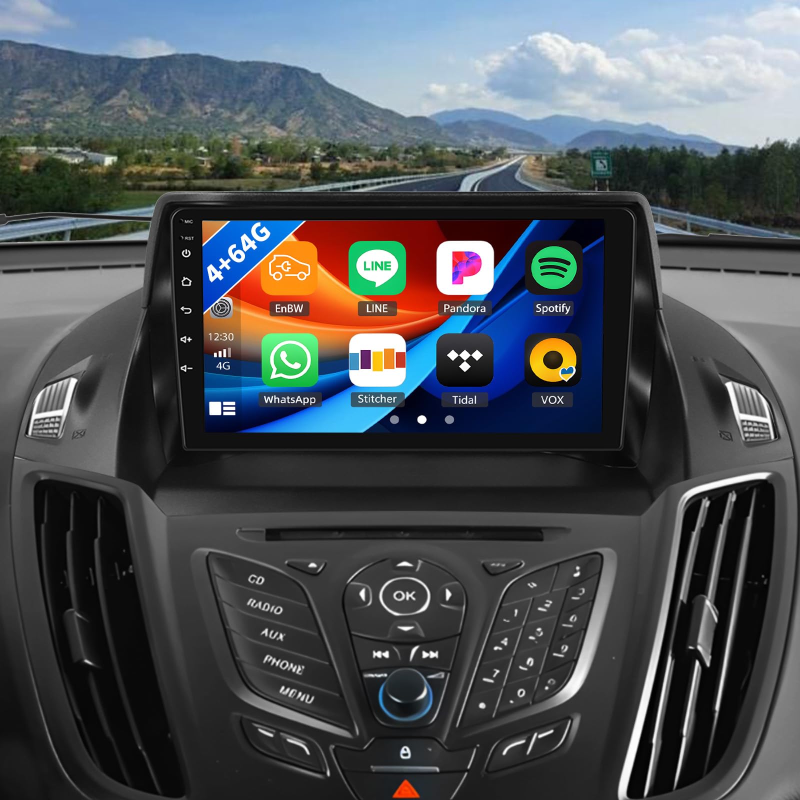 Photo 1 of [4+64G] Android 13 Car Stereo for Ford Escape Kuga 2013-2019 with Wireless Carplay&Android Auto,9 Inch Car Radio with Mirror Link Bluetooth FM/RDS WiFi GPS EQ DSP SWC Dual USB+AHD Backup Camera