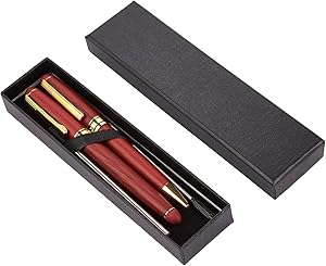 Pen Gift Set - Set of 2 Rosewood Luxury Ballpoint Pens for Personal, Executive Use, Red with Gold Accents
