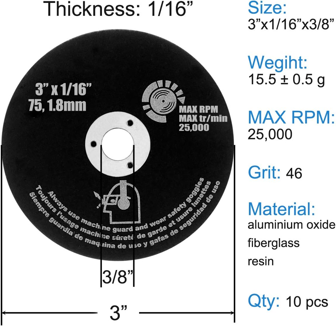M-jump 10 PCS CUT OFF WHEELS 3" x 1/16" x 3/8" - For Cutting All Steel and Ferrous Metals.10-Pack: Home Improvement