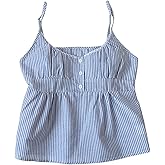 Floerns Women's Cute Striped Spaghetti Strap Camisole Tops Button Flared Hem Cami Top