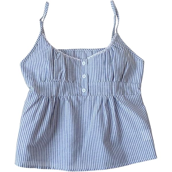 SOLY HUX Women's Striped Lace Trim Cami Crop Top Button Front