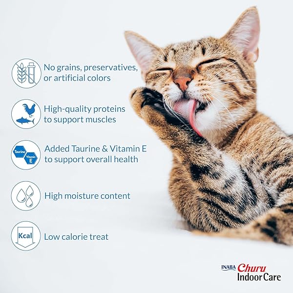 INABA CHURU FOR CATS, FUNCTIONAL, CREAMY LICKABLE PURÉE CAT TREAT FOR INDOOR CARE AND HAIRBALL CONTROL WITH TAURINE & VITAMIN E, 0.5 OUNCES EACH, 4 TUBES (1 PACK), CHICKEN RECIPE