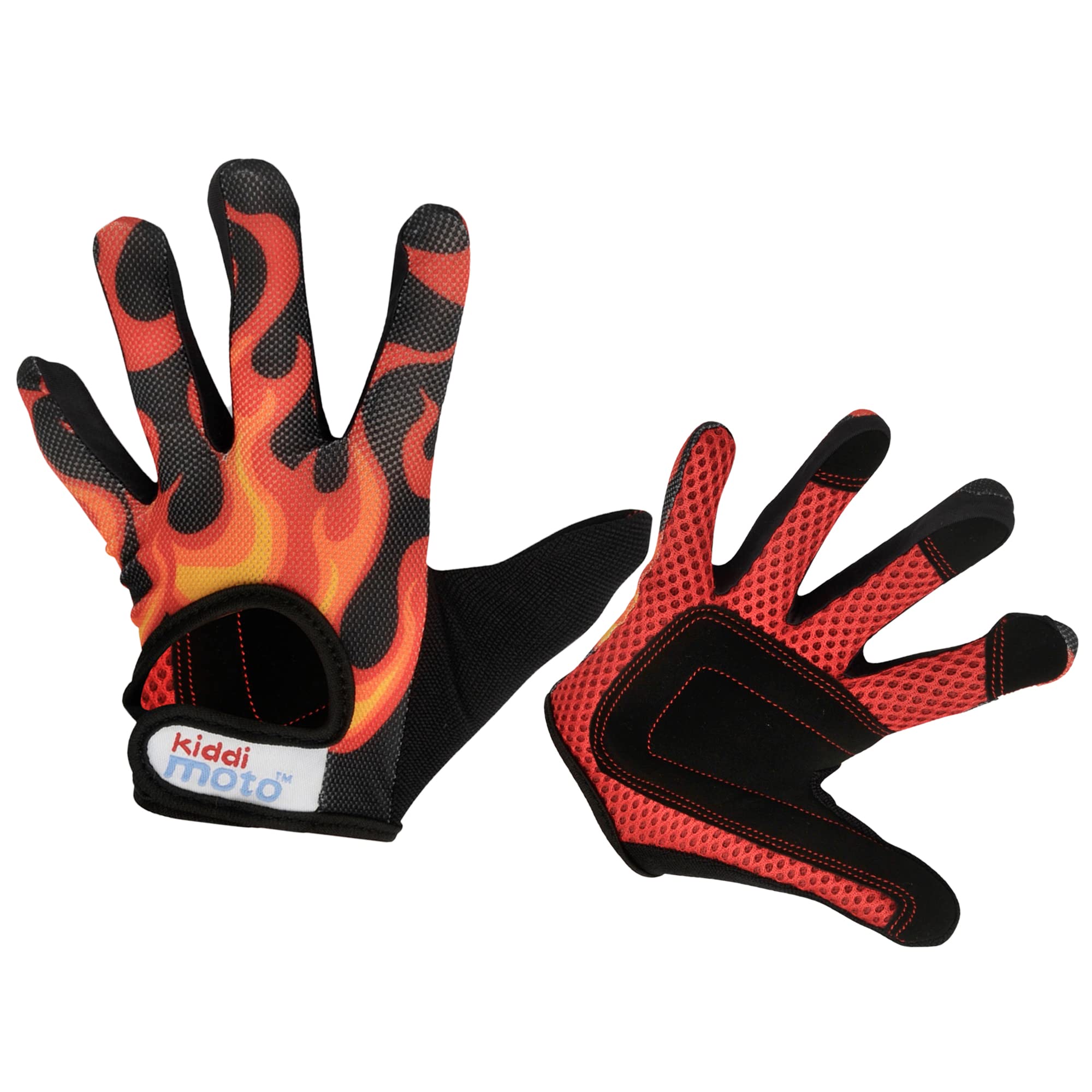 Kiddimoto Flame Anti Slip Kids Bike Gloves For Kids Boys & Girls Best Toddler Bike Gloves Ages 2-10 Full Finger Cycling Gloves For Youth Sports Like Mtb, Bmx Dirt Biking, Mountain Bike Riding, Skates
