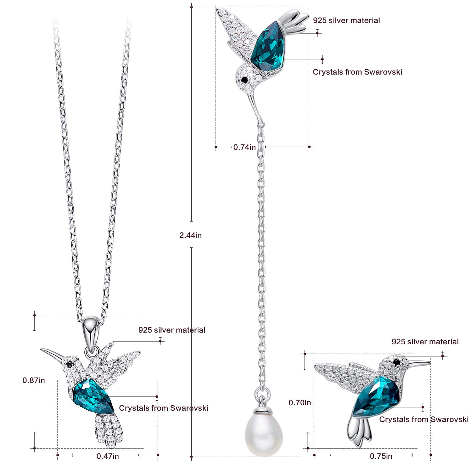 CDE Hummingbird Jewelry Set for Women 925 Sterling Silver Swarovski Necklaces Earrings Fine Jewelry Sets
