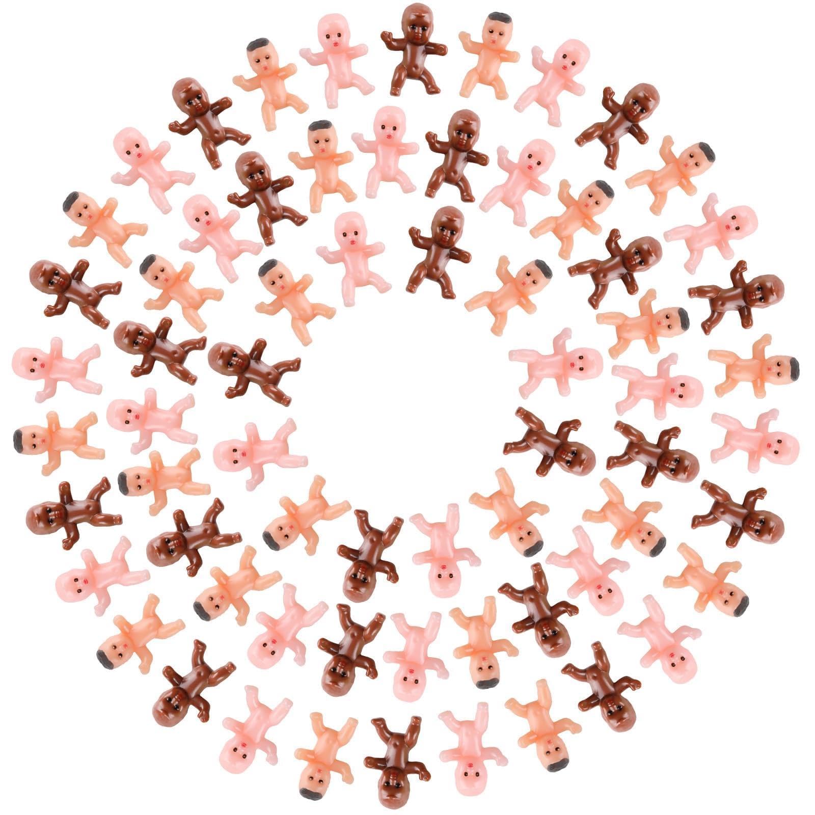 niCWhite Mini Plastic Babies, 120pcs Tiny Plastic Baby Figurines for Baby Shower, Ice Cube My Water Broke Games, Party Decorations, Skin-Brown-Latin Colored โ image 1