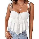 Rooscier Women's Straps Knotted Front Sleeveless V Neck Vintage Peplum Sexy Cami Top