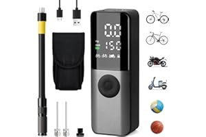 GPUTEK Electric Bicycle Pump, Mini Bike Pump 150PSI with Digital Pressure Gauge, Bicycle Pumps Electric Rechargeable with Val