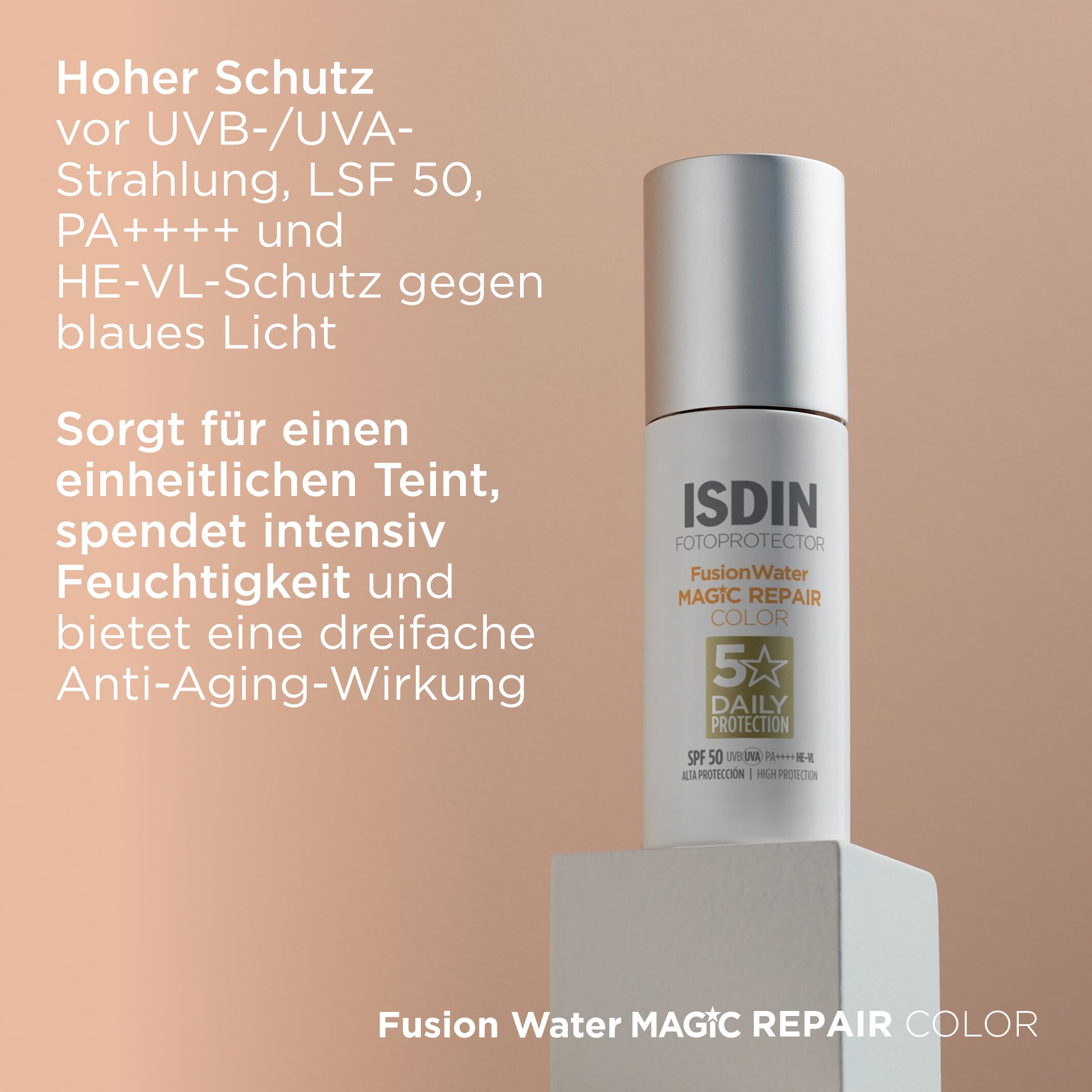 ISDIN Fusion Water MAGIC Repair Color LSF 50 - Getönte Anti-Aging Sonnencreme Gesicht - Dreifache Wirkung gegen Lichtalterung & Falten - Natürliche Abdeckung, 50ml 4