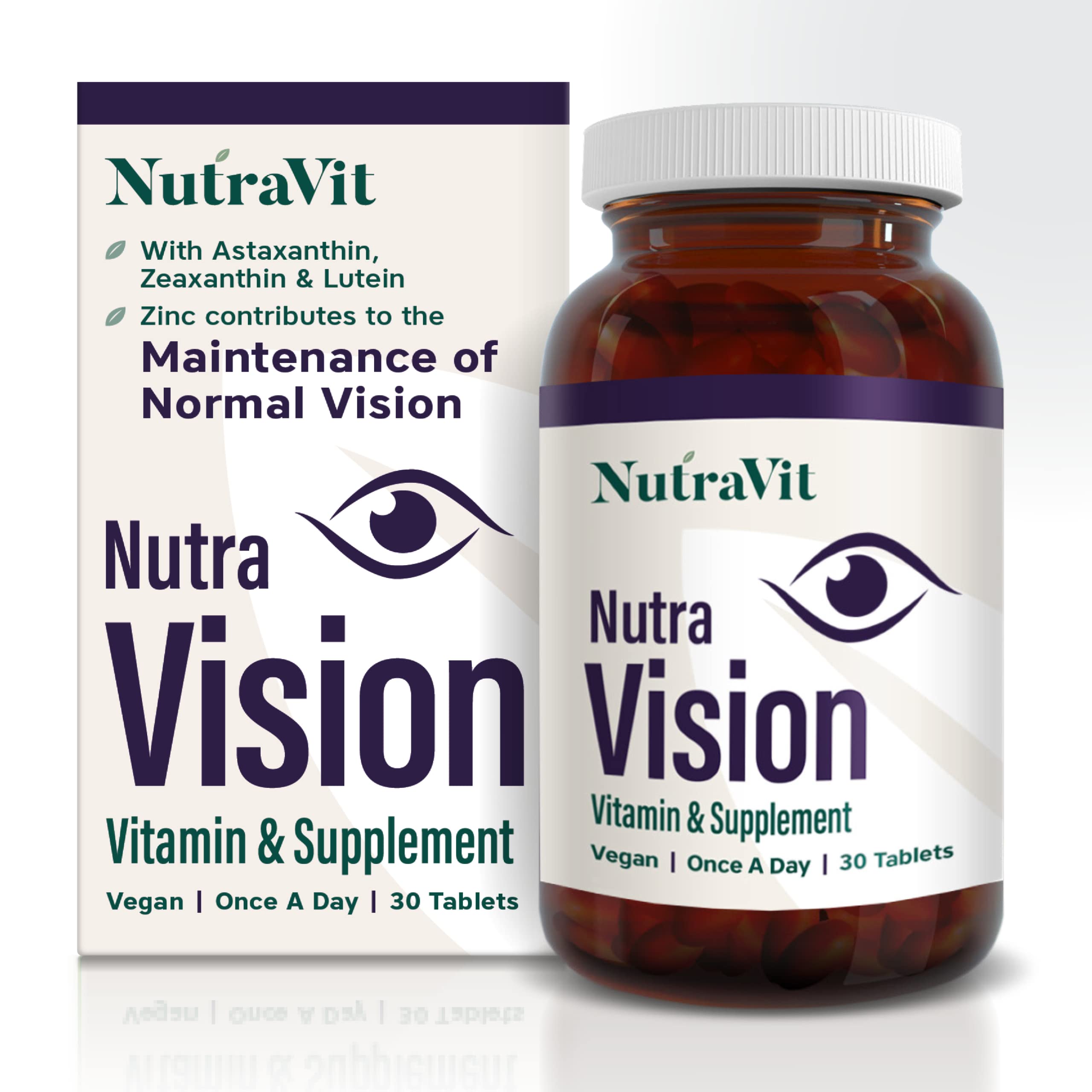 NUTRAVISION - Eye Support Vitamin | Eye Care Supplement - Eye Health Supplement - Includes Astaxanthin, Zeaxanthin & Lutein - 30 Tablets - by Nutra VIT - Vitamin/Supplement