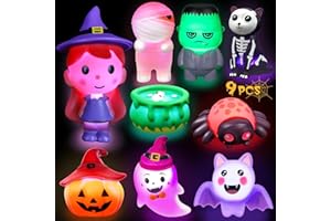 FUSPWEAO Halloween Light Up Bath Toys for Toddlers Kids, 9 Pack No Hole Bath Toys LED Light Bath Time Water Toys for Bath Tubs Bathroom, Halloween Toys for Kids Toddlers Boys Girls Halloween Party Favors Gifts