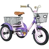 Glyncipher 12 inch Trike,Kids Tricycle,Kids Trike,for Ages 3+ Beginner Riders, with Front Rear Basket and Passenger Seat, for Shopping Picnic Outdoor Kids Playground Sports,Multiple Colors