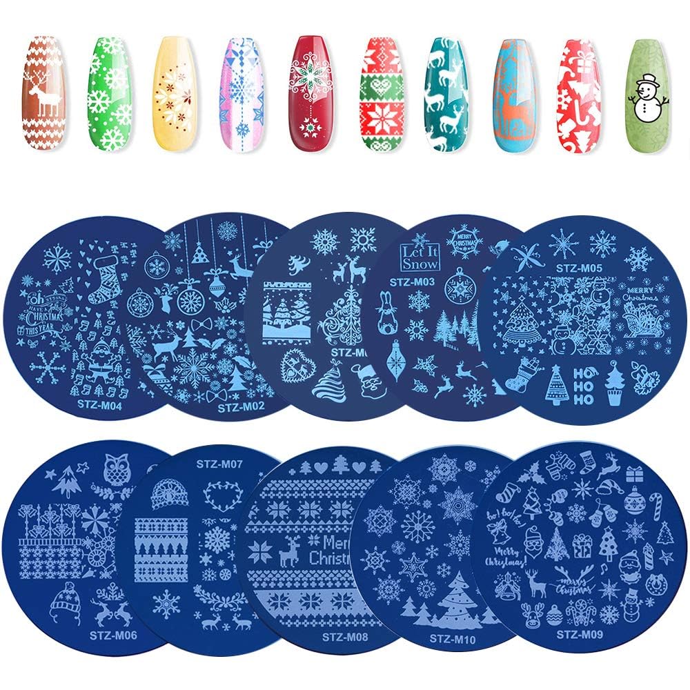 EBANKU 10PCS Christmas Nail Art Stamping Plates Xmas Nail Art Stamp Template Kit Snowflake Snowman Stamp Plates Image Stamping for Woman Girls Christmas Nail Decoration (A)