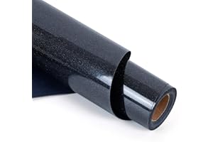 RENLI·TONG RENLITONG Glitter Black Heat Transfer Vinyl Rolls - 12" x 8ft HTV Vinyl for Shirts, Iron on Vinyl for Cameo - Easy to Cut & Weed for Heat Transfer Design (Glitter Black)