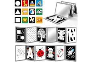 AJsupojouet Black and White Baby Book with 12 High Contrast Cards, Newborn Visual Stimulation Toy for 0-6 Months, Tummy Time 