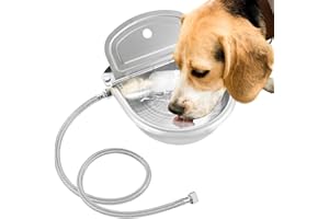 NATGAI Automatic Waterer Bowl with Float Valve and Braided Hose | Stainless Steel Stock Waterer Horse Cattle Goat Sheep Dog Bowl for Livestock Dog Goat Pig(with Drainage Hole)
