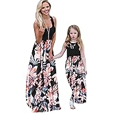 WIWIQS Summer Cute Mommy and Me Boho Striped Chevron Maxi Dresses