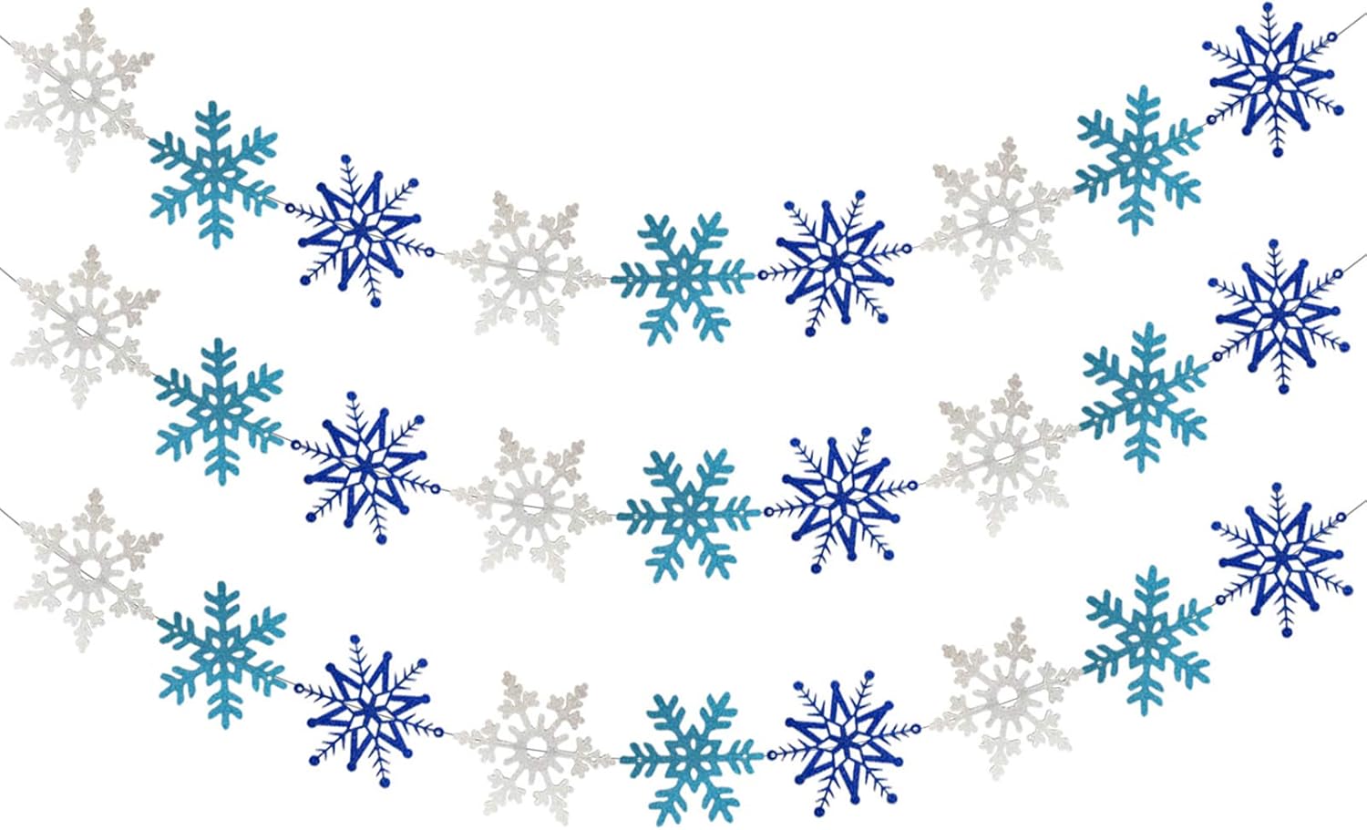 3PCS White Blue Glittery Snowflake Banner - Christmas Holiday Themed Party Decorations, Winter Wonderland Mantle Home Decor, Santa Festive Party Decor, Kids Birthday Baby Shower Party Decorations