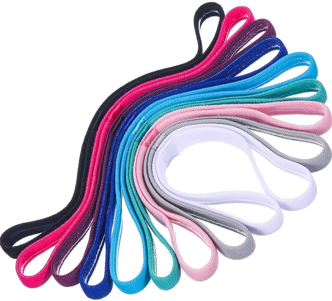 9 Pieces Thick Non-Slip Elastic Sport Headbands, Elastic Silicone Grip Exercise Hair and Sweatbands for Football, Basketball, Soccer, Tennis, Yoga and Golf