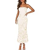 MEROKEETY Women's Floral Strapless Maxi Dress 2026 Summer Mesh Tube Bodycon Formal Wedding Guest Cocktail Party Long Dresses