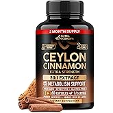 Ceylon Cinnamon Capsules - Energy Heart &amp; Metabolism Support - 60 Capsules | Pure Natural Cinnamon Supplement for Men &amp; Women - Extra Strenght 20:1 Extract - GMO &amp; Gluten-Free - 2-Month Supply
