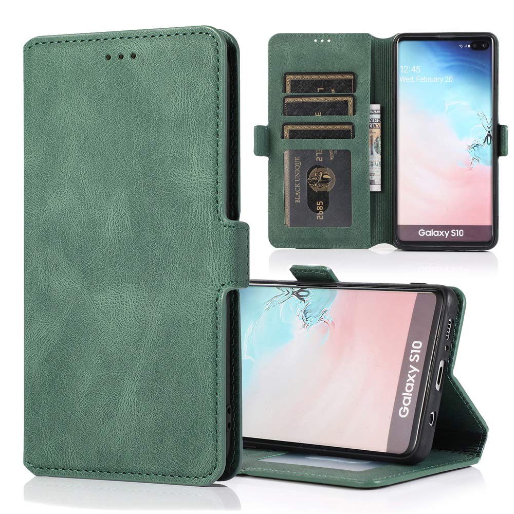SUMOON Samsung Galaxy S10 Case Wallet for Men Shockproof Leather Flip Case Cover with Wallet Purse Card Holder Stand Samsung S10 Phone Pouch Magnetic Folding Back Case Green